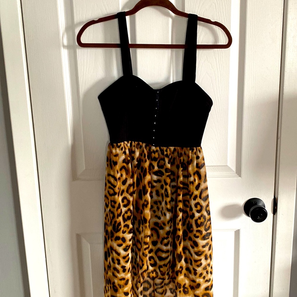 Black and Leopard High-Low Dress